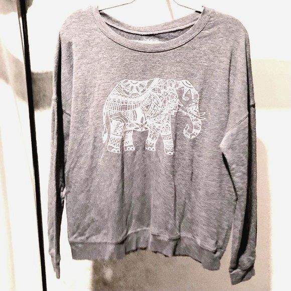 Zoe+ Liv ELEPHANT Gray Blue Sweatshirt Pullover Lightweight Fleece XL - Picture 3 of 10